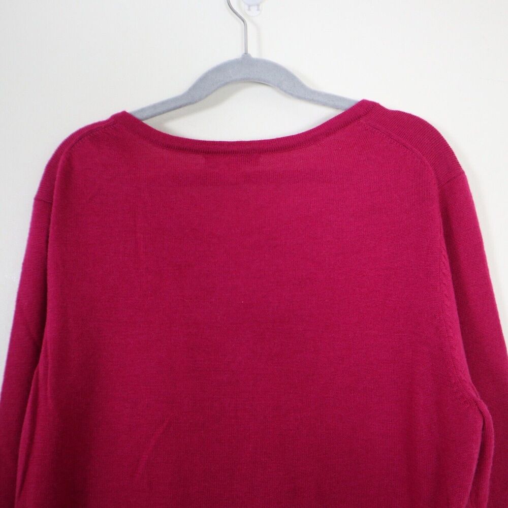 Garnet Hill Size M 100% Merino Wool Ruffle Cardigan Fine Knit Pink Fuchsia - Picture 8 of 9